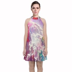 Clouds Multicolor Fantasy Art Skies Velvet Halter Neckline Dress 