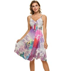 Clouds Multicolor Fantasy Art Skies Sleeveless Tie Front Chiffon Dress