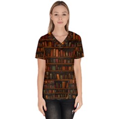 Books Library Women s V-neck Scrub Top by Ket1n9