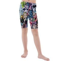 Vintage Horror Collage Pattern Kids  Mid Length Swim Shorts by Ket1n9