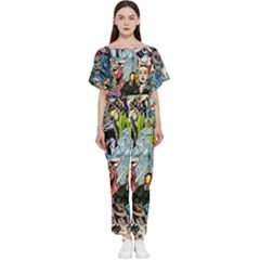 Vintage Horror Collage Pattern Batwing Lightweight Chiffon Jumpsuit by Ket1n9