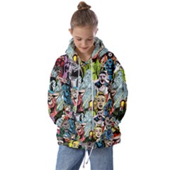 Vintage Horror Collage Pattern Kids  Oversized Hoodie by Ket1n9