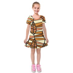 Autumn Leaf Mosaic Seamless Kids  Short Sleeve Velvet Dress