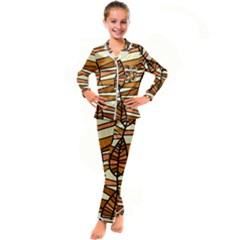 Autumn Leaf Mosaic Seamless Kids  Satin Long Sleeve Pajamas Set by Hannah976