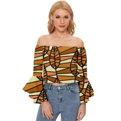 Autumn Leaf Mosaic Seamless Off Shoulder Flutter Bell Sleeve Top