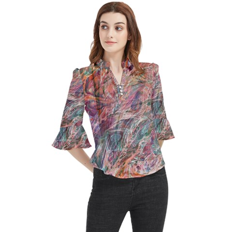 Abstract Summer Flow Loose Horn Sleeve Chiffon Blouse by kaleidomarblingart