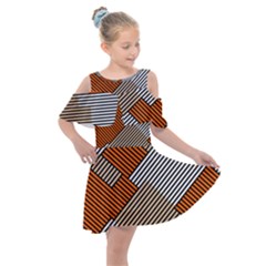 Abstract Pattern Line Art Design Decoration Kids  Shoulder Cutout Chiffon Dress by Ravend