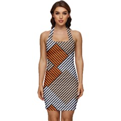 Abstract Pattern Line Art Design Decoration Sleeveless Wide Square Neckline Ruched Bodycon Dress by Ravend