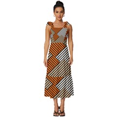 Abstract Pattern Line Art Design Decoration Tie-strap Tiered Midi Chiffon Dress by Ravend