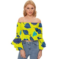 Sheets Pattern Picture Detail Off Shoulder Flutter Bell Sleeve Top