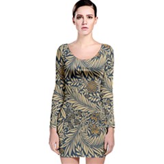 Brown Vintage Background Vintage Floral Pattern Long Sleeve Velvet Bodycon Dress