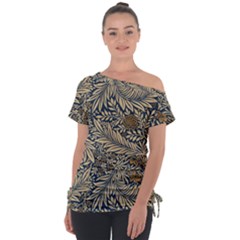 Brown Vintage Background Vintage Floral Pattern Off Shoulder Tie-up T-shirt