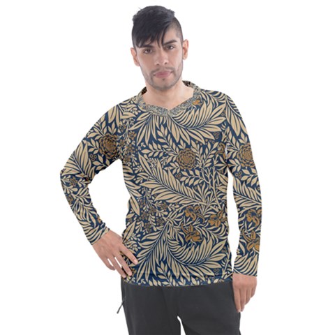 Brown Vintage Background Vintage Floral Pattern Men s Pique Long Sleeve T-shirt by Ndabl3x