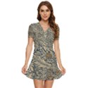 Brown Vintage Background Vintage Floral Pattern V-Neck High Waist Chiffon Mini Dress View1