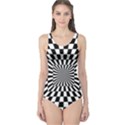 Optical-illusion-chessboard-tunnel One Piece Swimsuit View1