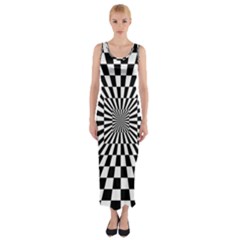 Optical-illusion-chessboard-tunnel Fitted Maxi Dress by Bedest