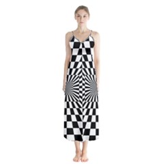 Optical-illusion-chessboard-tunnel Button Up Chiffon Maxi Dress by Bedest