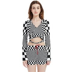 Optical-illusion-chessboard-tunnel Velvet Wrap Crop Top And Shorts Set by Bedest