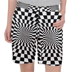 Optical-illusion-chessboard-tunnel Women s Pocket Shorts by Bedest