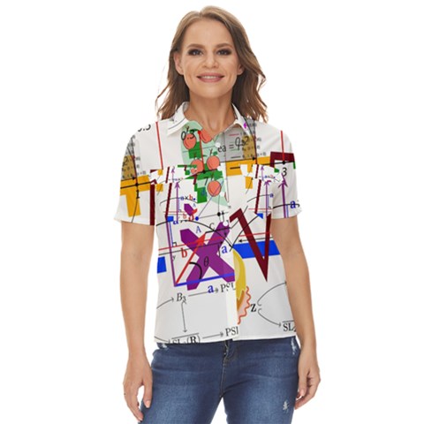 Mathematics Formula Physics School Women s Short Sleeve Double Pocket Shirt by Bedest