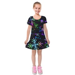 Snowflakes Snow Winter Christmas Kids  Short Sleeve Velvet Dress