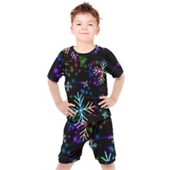 Snowflakes Snow Winter Christmas Kids  T-shirt And Shorts Set by Bedest