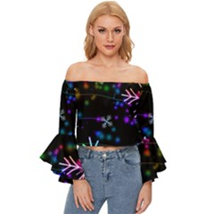 Snowflakes Snow Winter Christmas Off Shoulder Flutter Bell Sleeve Top