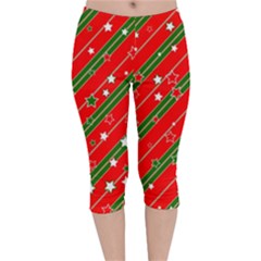 Christmas-paper-star-texture     - Velvet Capri Leggings  by Bedest