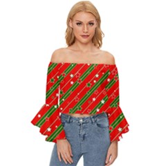 Christmas-paper-star-texture     - Off Shoulder Flutter Bell Sleeve Top