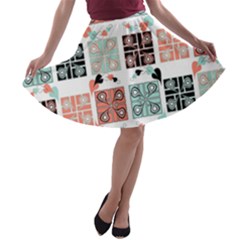 Mint Black Coral Heart Paisley A-line Skater Skirt by Bedest