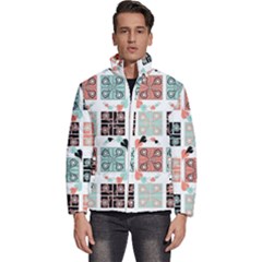 Mint Black Coral Heart Paisley Men s Puffer Bubble Jacket Coat by Bedest