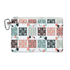 Mint Black Coral Heart Paisley Canvas Cosmetic Bag (large) by Bedest