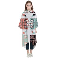 Mint Black Coral Heart Paisley Kids  Hooded Rain Ponchos