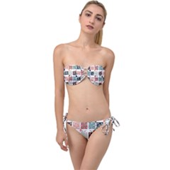 Mint Black Coral Heart Paisley Twist Bandeau Bikini Set by Bedest