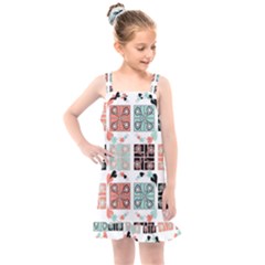 Mint Black Coral Heart Paisley Kids  Overall Dress by Bedest