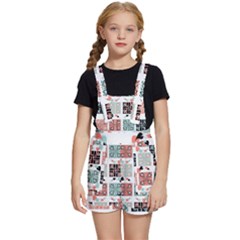 Mint Black Coral Heart Paisley Kids  Short Overalls by Bedest