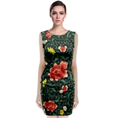 Background Vintage Japanese Design Sleeveless Velvet Midi Dress