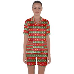 Christmas-papers-red-and-green Satin Short Sleeve Pajamas Set