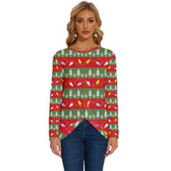 Christmas-papers-red-and-green Long Sleeve Crew Neck Pullover Top by Bedest