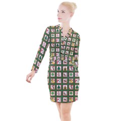 Christmas Paper Christmas Pattern Button Long Sleeve Dress by Bedest