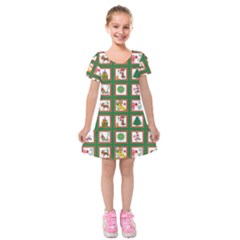 Christmas Paper Christmas Pattern Kids  Short Sleeve Velvet Dress