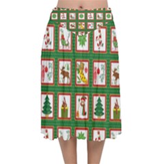 Christmas Paper Christmas Pattern Velvet Flared Midi Skirt