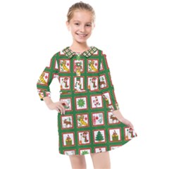 Christmas Paper Christmas Pattern Kids  Quarter Sleeve Shirt Dress by Bedest