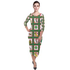 Christmas Paper Christmas Pattern Quarter Sleeve Midi Velour Bodycon Dress by Bedest