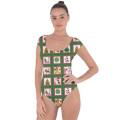 Christmas Paper Christmas Pattern Short Sleeve Leotard  by Bedest