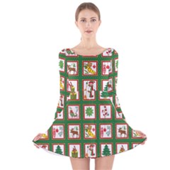 Christmas Paper Christmas Pattern Long Sleeve Velvet Skater Dress