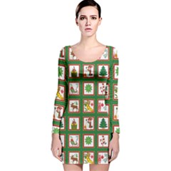 Christmas Paper Christmas Pattern Long Sleeve Velvet Bodycon Dress