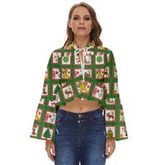 Christmas Paper Christmas Pattern Boho Long Bell Sleeve Top