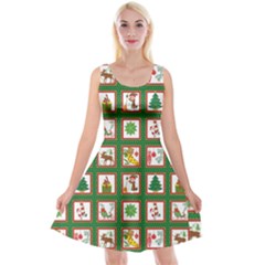 Christmas Paper Christmas Pattern Reversible Velvet Sleeveless Dress