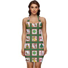 Christmas Paper Christmas Pattern Sleeveless Wide Square Neckline Ruched Bodycon Dress